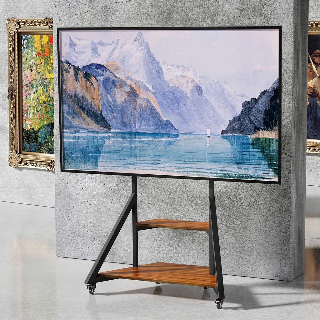 Mobile TV Stand for 40-75 Inch TVs, Adjustable Heights TV Mount Stands with Large Wood Shelf and Wheels, Modern Living Room Rolling TV Stand, Up to 180 lbs, VESA 600x400mm,Walnut(VC-Z1187)