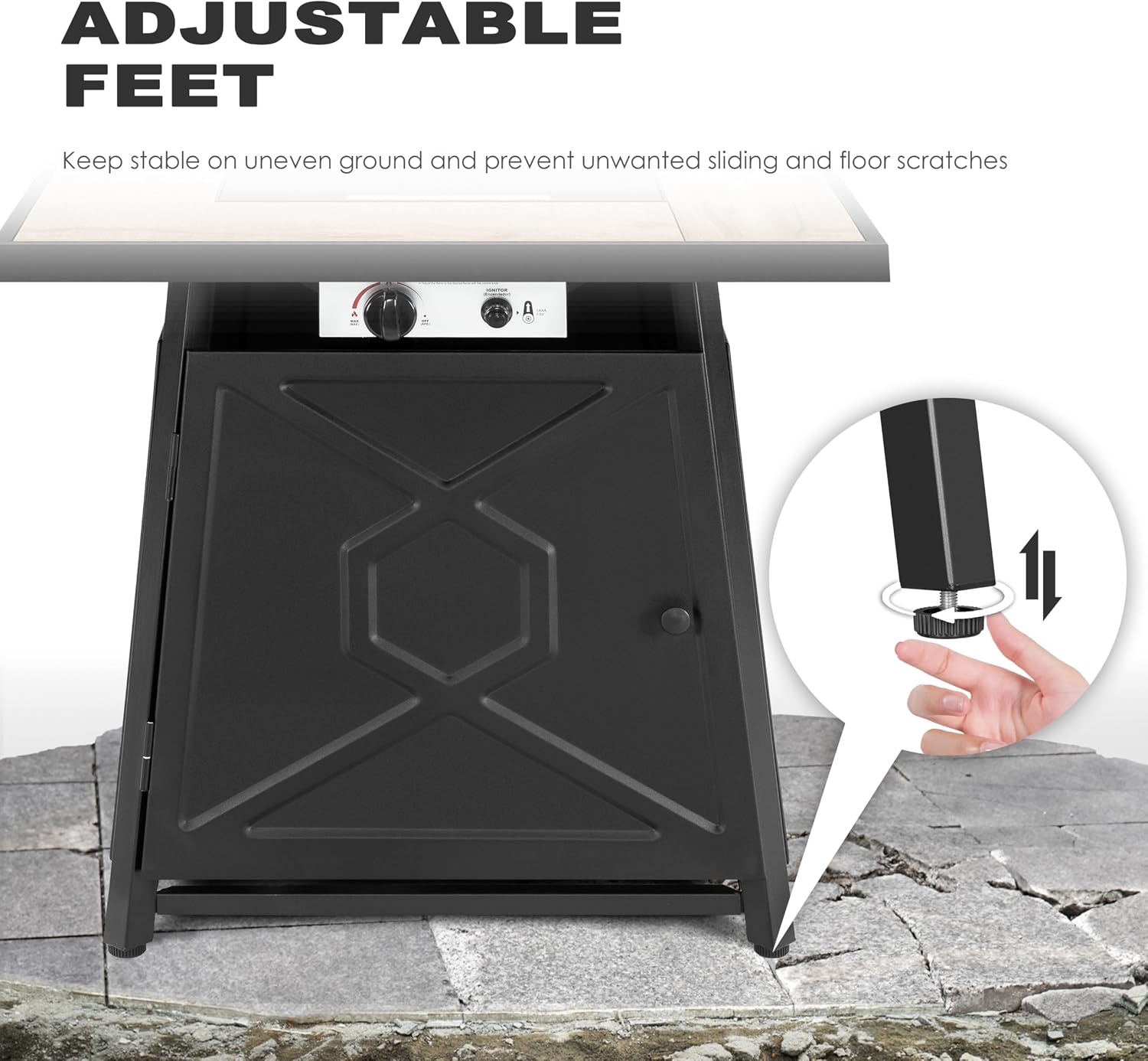 Nuu Garden 28 Inch Outdoor Propane Fire Pit Table, 50,000 BTU Square Gas Fire Table with Ceramic Tabletop, Lid, Cover, Lava Rock for Garden Backyard Party, Black