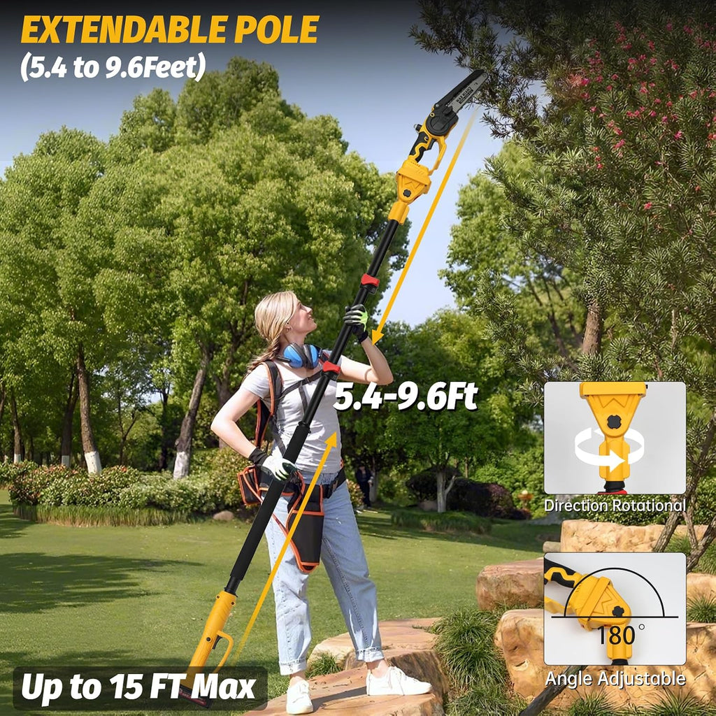 2-in-1 Cordless 8' Pole Saw & Mini Chainsaw Compatible with DeWALT 20V MAX Battery, Brushless 8 Inch & 6 Inch Telescoping Pole Chainsaw Combo Kit 15 Ft Max Reach for Tree Branches Pruning(Tool Only)