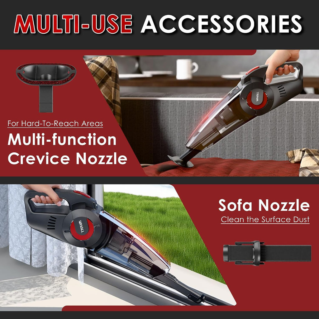 Whall Handheld Cordless Car Vacuums, Wet and Dry Use 9000Pa Strong Suction Vacuums, Rechargeable Portable Vacuum Cleaner with LED, Charging Dock, Lightweight Mini Vacuum for Car, Home and Office,Red