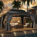Hardtop,12x16 Gazebo with Gray Mosquite Netting, Hardtop Gazebo with Galvanized Steel Roof for Gardens, Deck, Lawns