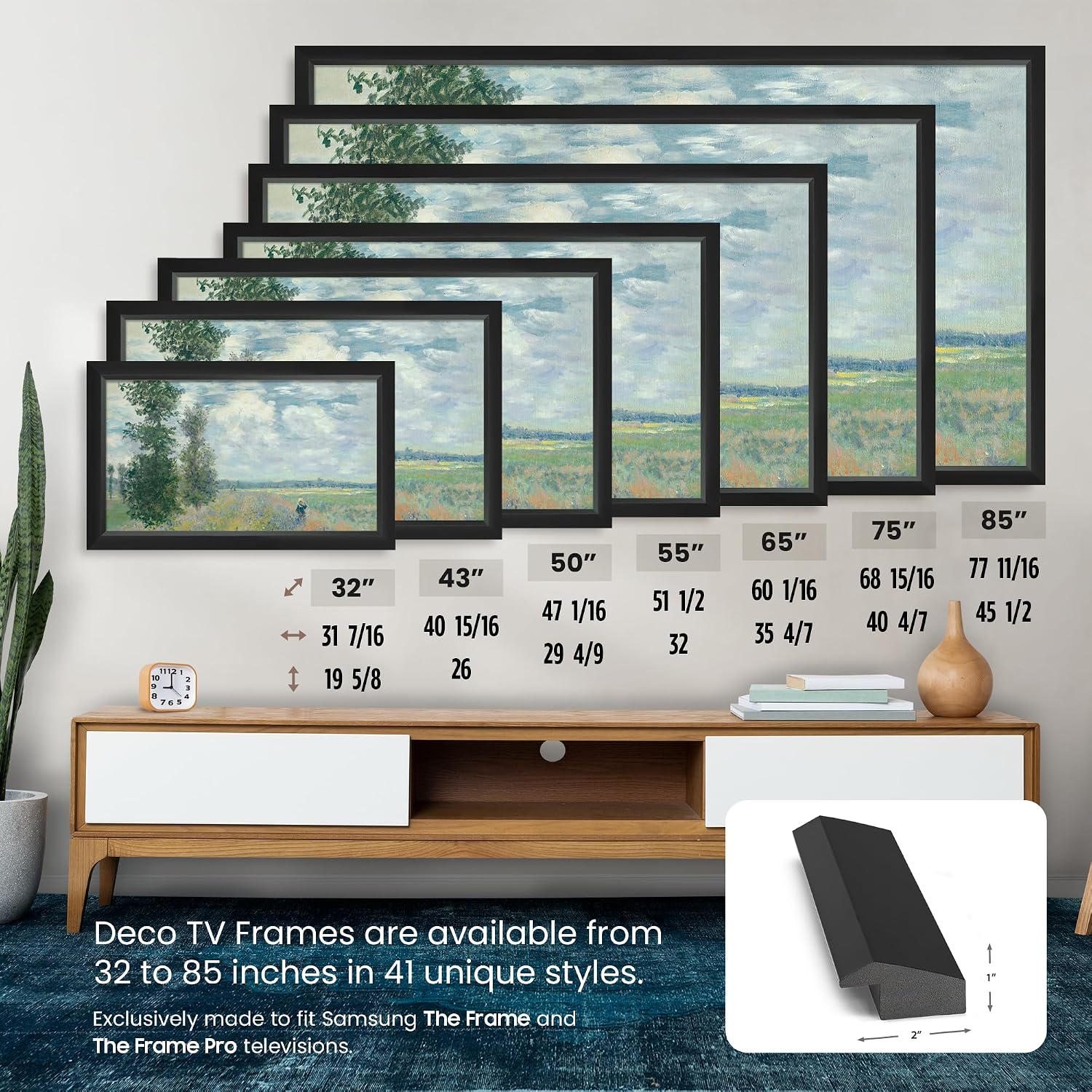 Modern Tuxedo Black 75' Slim Deco TV Frame - Compatible ONLY with Samsung The Frame TV and Pro TVs (Fits 2021-2026, LS03A, LS03B,LS03C,LS03D,LS03FA,LS03FW)