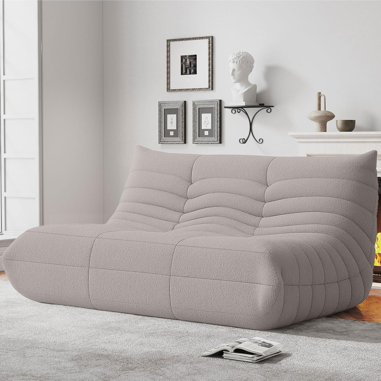 WHGBJA Bean Bag Chairs for Adults, Memory Foam Couch Loveseat Sofa Chair, Soft Teddy Material Cozy Comfy Reading Nook Chairs, Floor Chair for Living Room Bedroom Office(Grey)