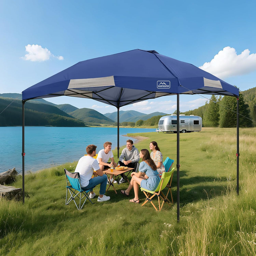 KAMPKEEPER 12x12 Pop Up Canopy Tent,Heavy Duty Outdoor Sun Shade for Events,Camping,Parties - Polygonal Patio Gazebo with Wheeled Bag,4 sandbags(Navy Blue, 12x12FT)