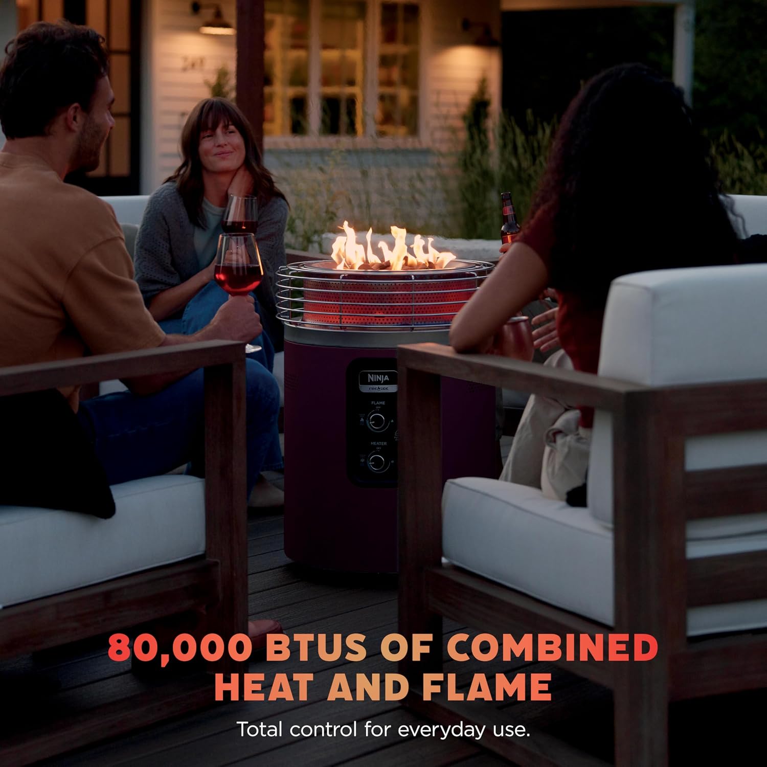 Ninja Fireside360™ Outdoor Heater & Fire Pit | 3 Modes: Flame, Heat, Flame & Heat | Portable for Patio, Deck, Camping, Beach | Easy Control Smokeless Flames | Push to Start Ignition | Maroon | OF101RD