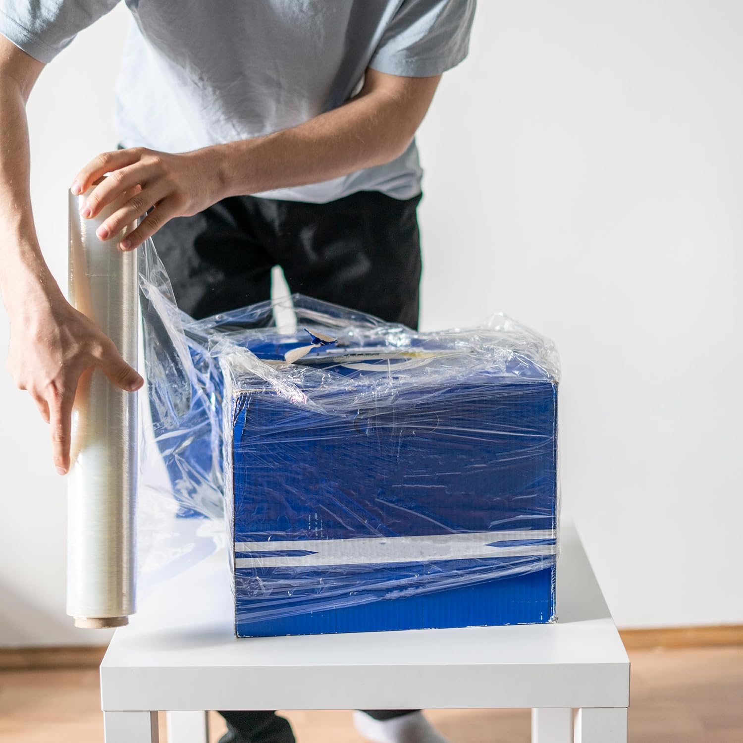 PSBM Stretch Wrap, 8 Rolls 12 Inch x 1500 Feet 90 Gauge Heavy Duty up to 800% Ultimate Stretch Clear Plastic Wrap Industrial Strength Shrink Film for Moving, Packing & Shipping