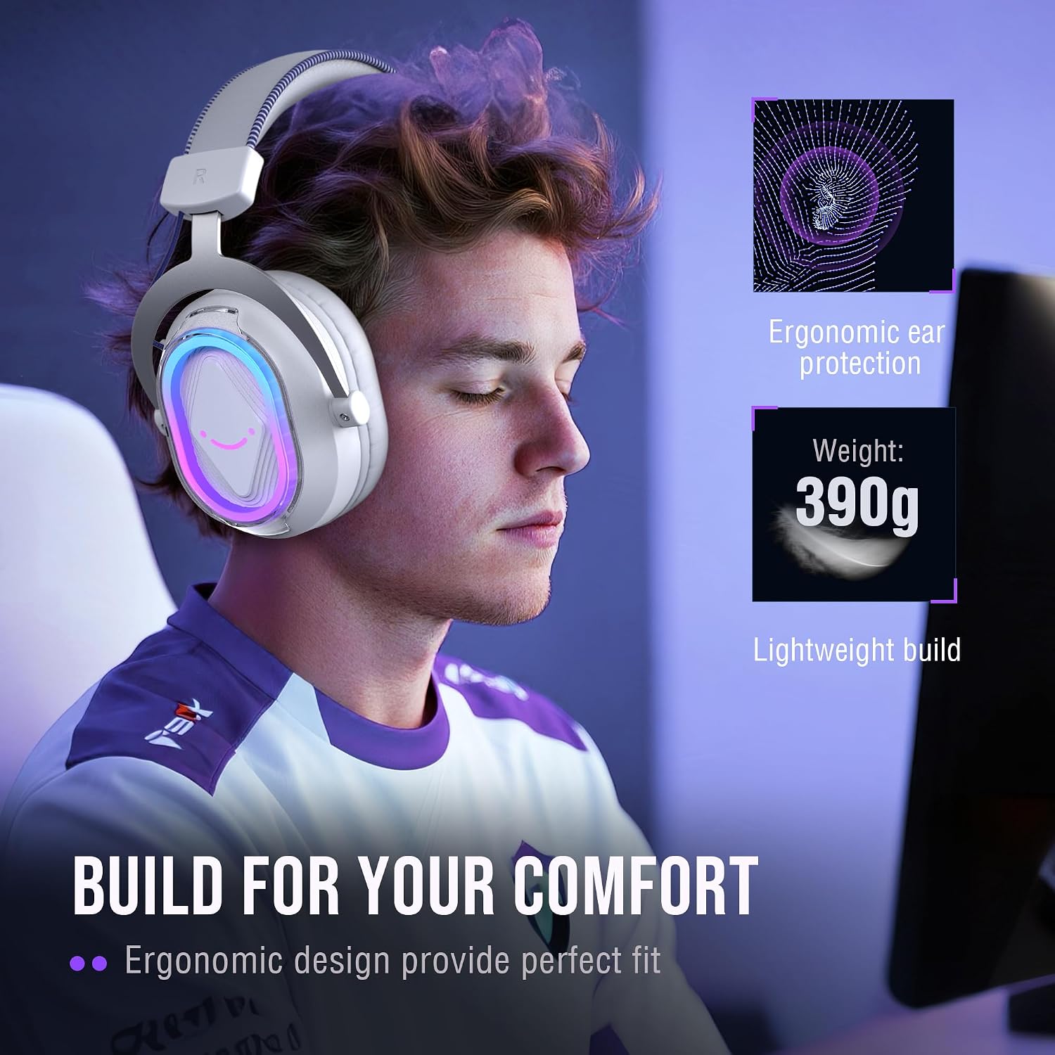 FIFINE USB Gaming Equipment Bundle with Microphone and Headset, Over-Ear Headset with Control Box, Soft Ear Pads and RGB Condenser Mic Kit for Streaming, Compatible for Window/Mac-A8TW+H13WP