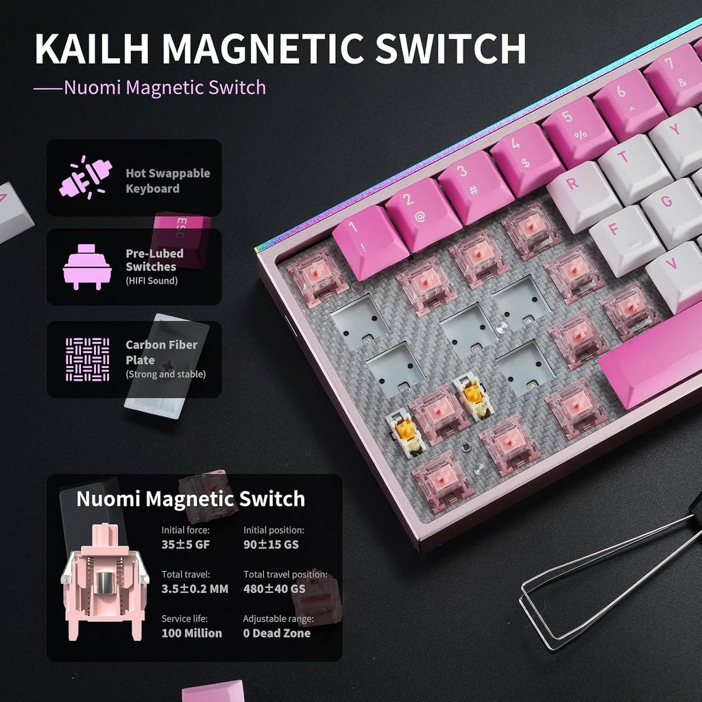 Hexgears MAG68-65% Mechanical Gaming Keyboard Wired, Magnetic Switch Hot-Swappable, Adjustable Rapid Trigger Mode, 8000Hz Polling Rate, All-Aluminum Case, 16.8M RGB Backlit&Strip - Late Sakura