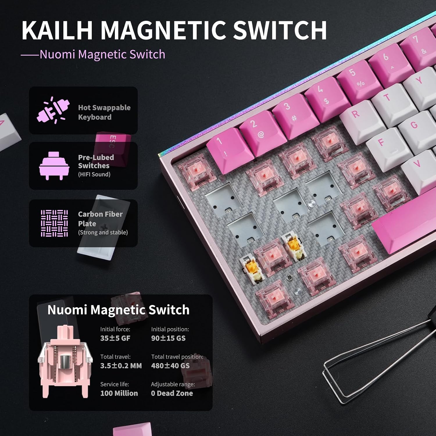 Hexgears MAG68-65% Mechanical Gaming Keyboard Wired, Magnetic Switch Hot-Swappable, Adjustable Rapid Trigger Mode, 8000Hz Polling Rate, All-Aluminum Case, 16.8M RGB Backlit&Strip - Late Sakura