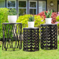 Y&M Set of 3 Metal Round Coffee Accent Table, Side Table End Table for Indoor Outdoor Multifunctional Use,Heavy Duty Metal Plant Stand Decorative Garden Stool- Black(Ship from US)