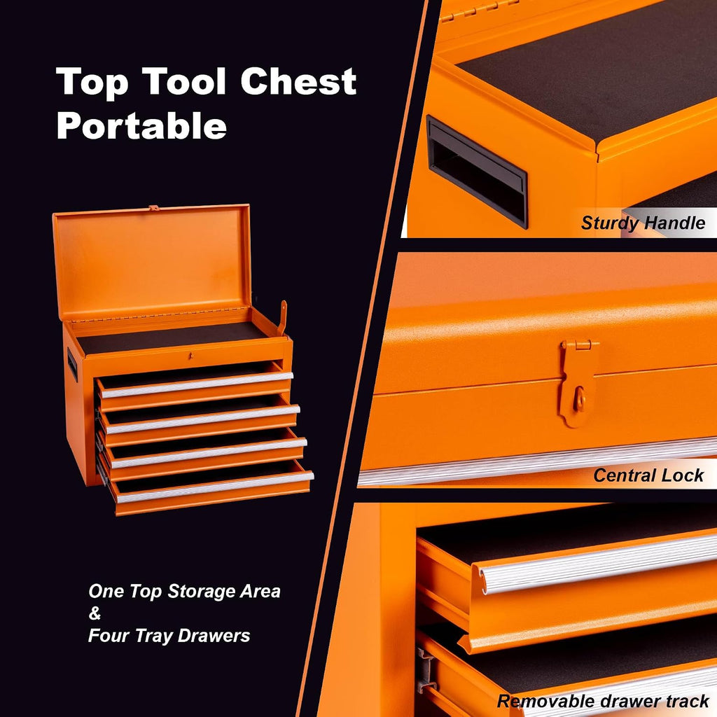 5 Drawers Metal Tool Cart on Wheels with 1 Cabinet, Multifunctional Rolling Tool Storage Cabinet Organizer Set w/Removable Top Tool Box for Garage,Warehouse,Workshop,Repair Shop (Orange)