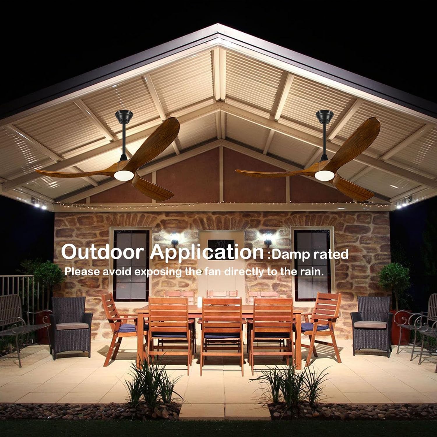60 Inch Indoor Outdoor Ceiling Fan with Light and Remote, Modern Farmhouse for Patio, Gazebo, Living Room - High CFM Quiet Reversible DC Motor, 3 Wood Blades Dimmable with 3 Downrods