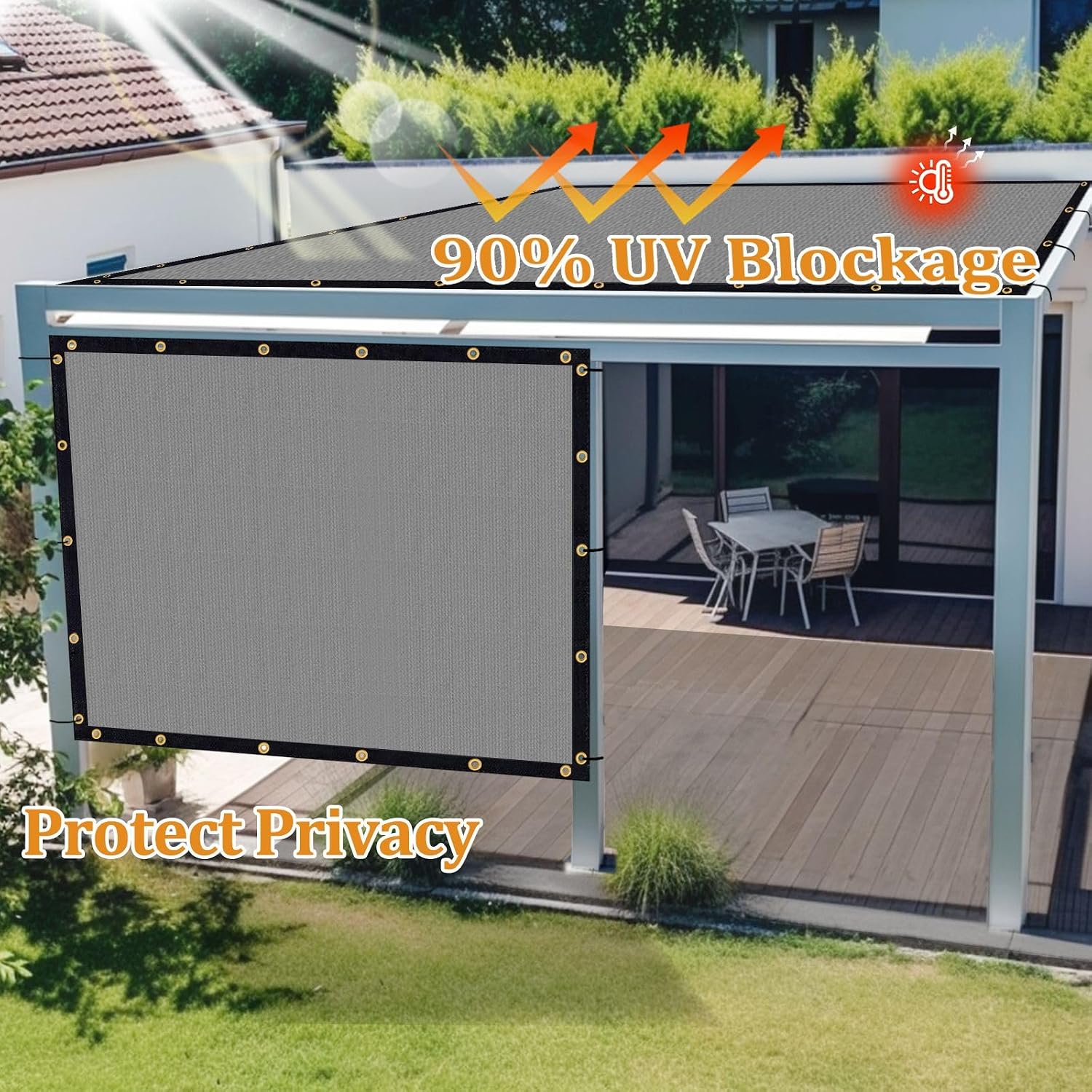 Shade&Beyond Customized Size 12' X 16' Shade Cloth with Grommets, 90% UV Protection Pergola Shade Cover Mesh Tarp Sun Screens for Patio GN08, Light Gray
