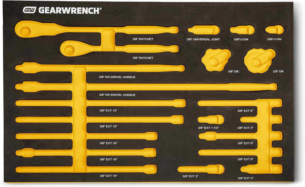 GEARWRENCH 21 Piece 3/8' 90T Ratchet & Drive Tool Set with EVA Foam Tray - 86521