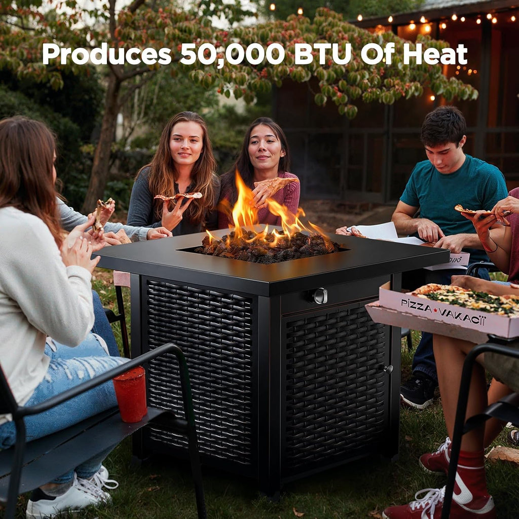 Ciays 28-Inch Propane Fire Pit – 50,000 BTU Outdoor Gas Steel Fire Table with Lid & Lava Rock, Adds Warmth & Ambience to Gatherings & Parties on Patio, Deck, Garden & Backyard