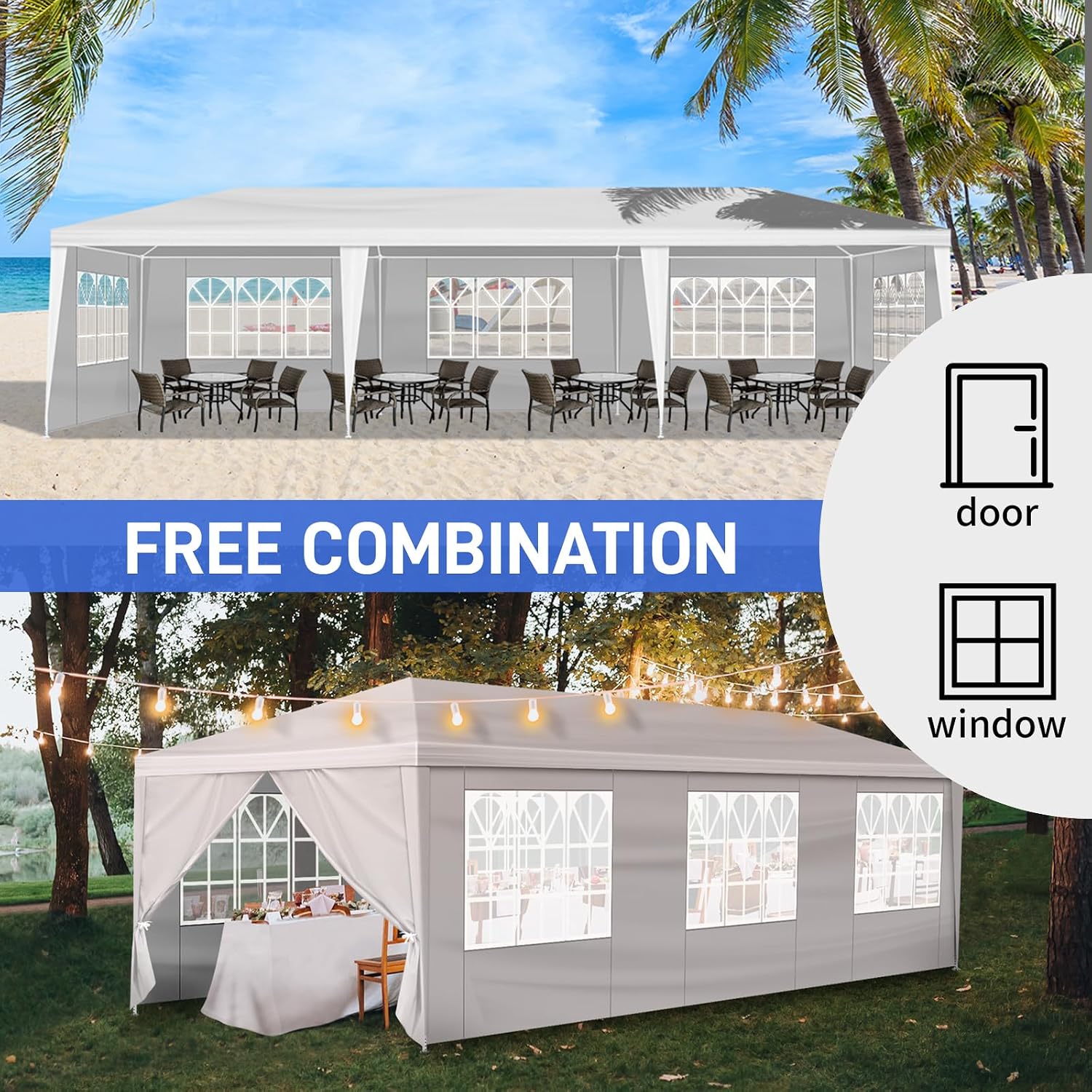 Outdoor Party Tent Wedding Birthday Tents for Parties Canopy Tent with Removable Sidewalls & Transparent Windows Outside Gazebo Event Tent for Garden Patio and Backyard (10'x30'/8 Sidewalls)