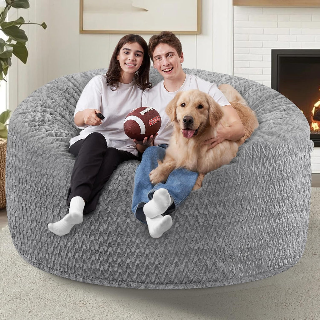 HABUTWAY 5FT Bean Bag Chair,Giant Bean Bag Chairs for Adults,Big Bean Bags with Memory Foam Filled, Large Beanbag Chairs with Chevron Plush Cover-Grey