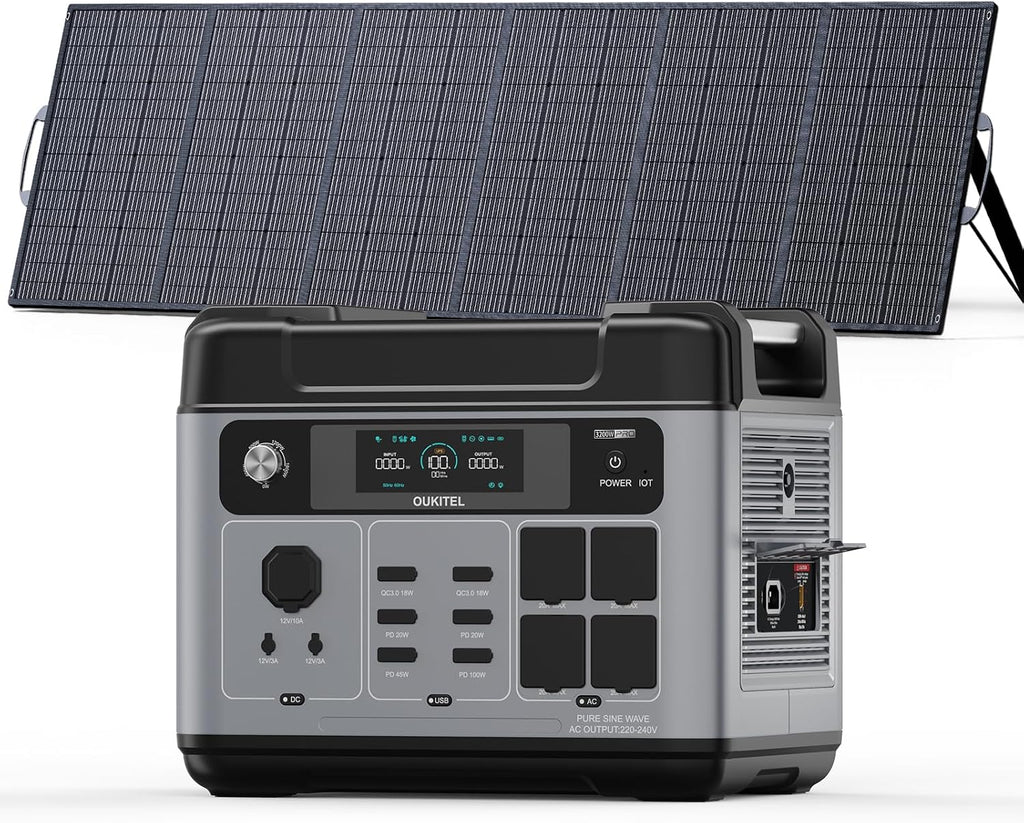 OUKITEL P2001 Pro 3200W/2048Wh Power Station With 500W Solar Panel, Solar Generator with 4 AC Outlets (6400W Peak), 1.5H Full Charging, APP Control Battery Backup for Home, Camping