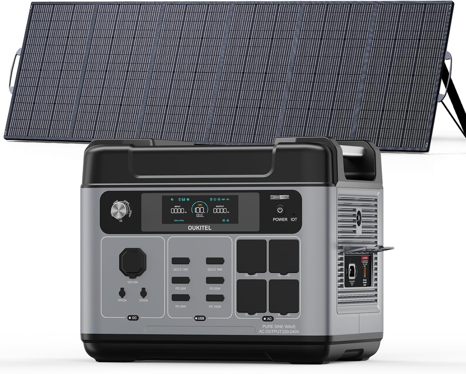OUKITEL P2001 Pro 3200W/2048Wh Power Station With 500W Solar Panel, Solar Generator with 4 AC Outlets (6400W Peak), 1.5H Full Charging, APP Control Battery Backup for Home, Camping