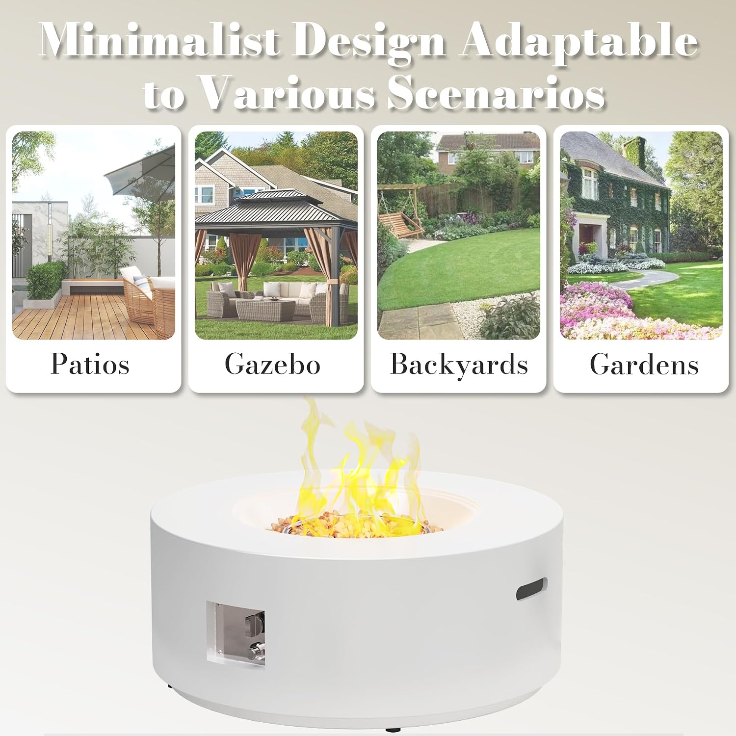 32.5 Inch Propane Fire Pit Table, 50,000 BTU Round Patio Fire Pit Table Outdoor, CSA Certified, Stainless Burner with Steel Lid, Waterproof Cover & Lava Rocks, for Garden Backyard, White