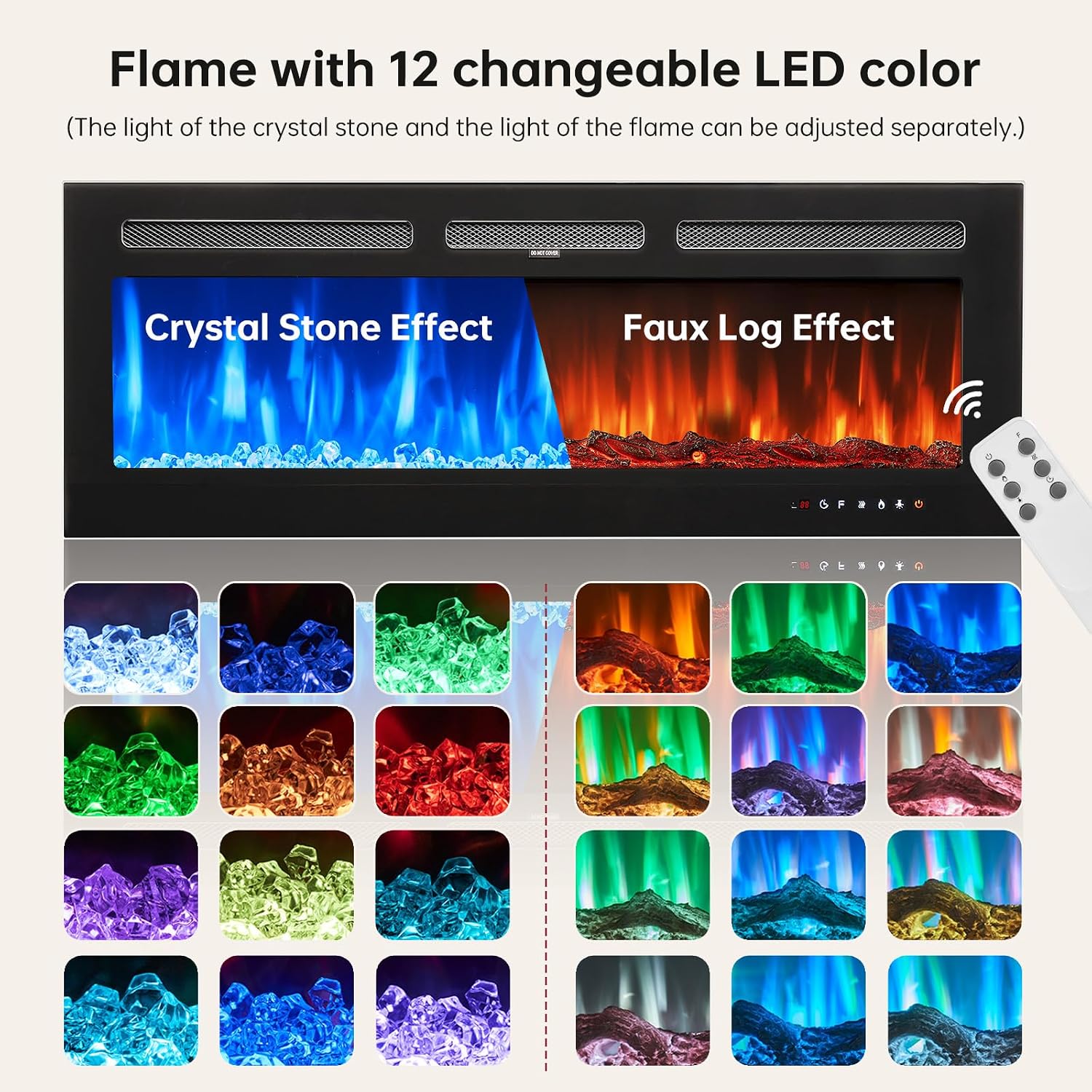 oneinmil 80' Floating TV Stand with 40' Electric Fireplace, Modern Entertainment Center with Storage, Adjustable 12-Color LED Lights, Fire Place TV Console for Living Room, All Black