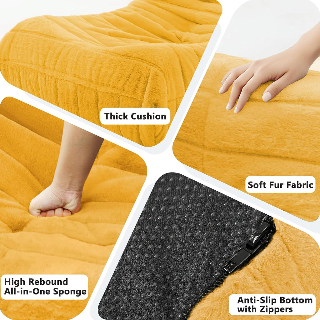 Bean Bag Chair for Adults, Giant Bean Bag Sofa Oversized Beanbag Chairs, Fireside Bean Bag Couch with High Density Sponge Filled Large Bean Bags Chair for Apartment Living Room Bedroom, Yellow