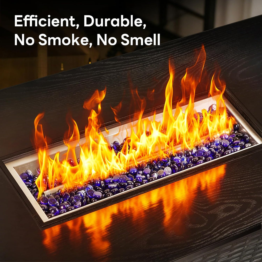 43' Outdoor Propane Fire Pit Table, 50,000 BTU Square Rattan Gas Fire Pit with Lid & Blue Crystal Stones, Steel Tabletop, Adjustable Flame, 4-in-1 FirePit Table for Patio, Backyard, Outdoor Gatherings