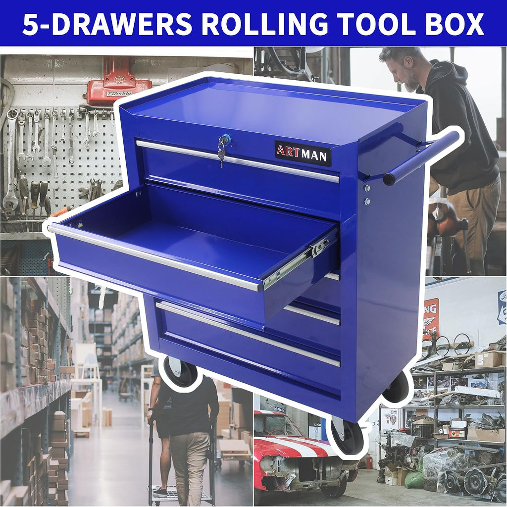 Larmliss 5-Drawer Rolling Tool Cart, Rolling Tool Box on Wheels, Lockable Home Repair Tool Storage Organizer, Tool Chest Cabinet for Mechanic, Garage