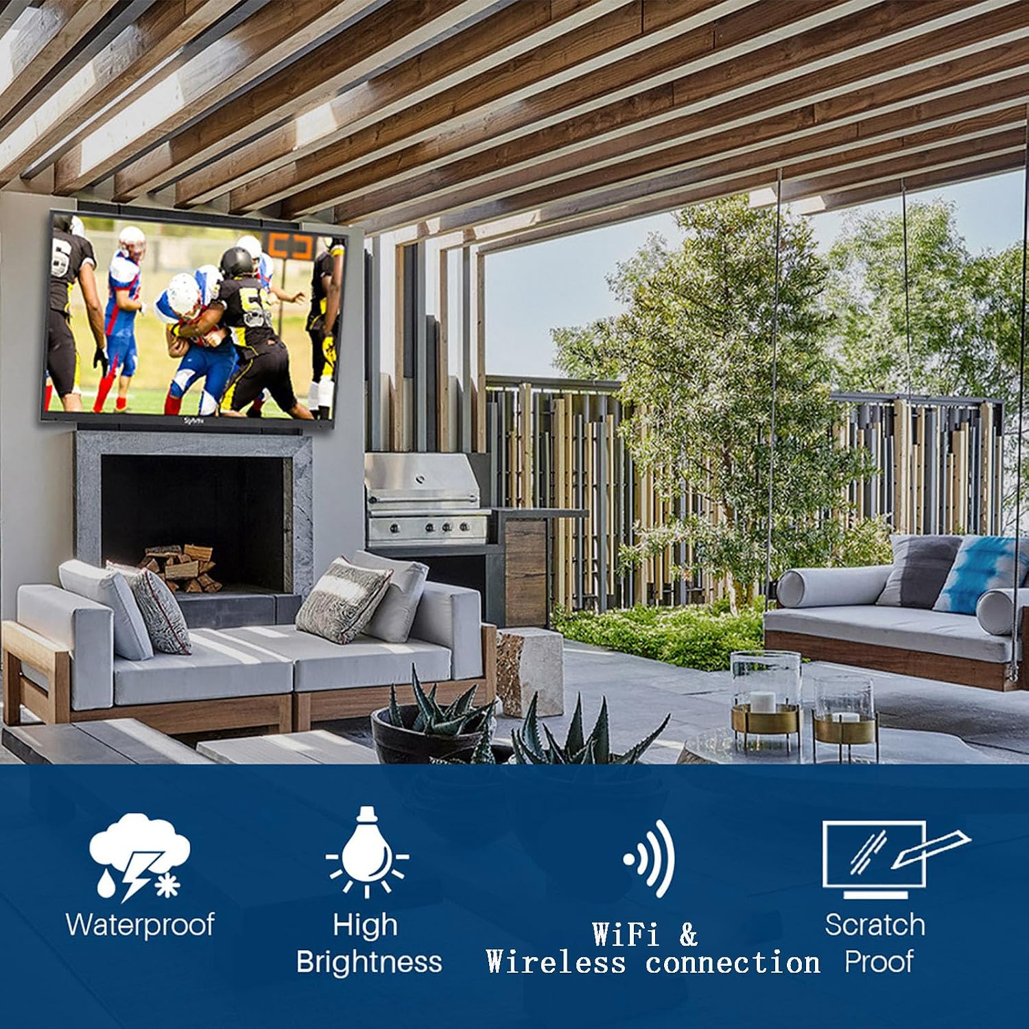 SYLVOX 55 Inch Outdoor TV, Waterproof 4K Smart TV, High Brightness,7x16(H) Commercial Grade, Supports Wireless Connection & Wi-Fi, ARC &CEC, Suitable for Partial Sun (Deck series)