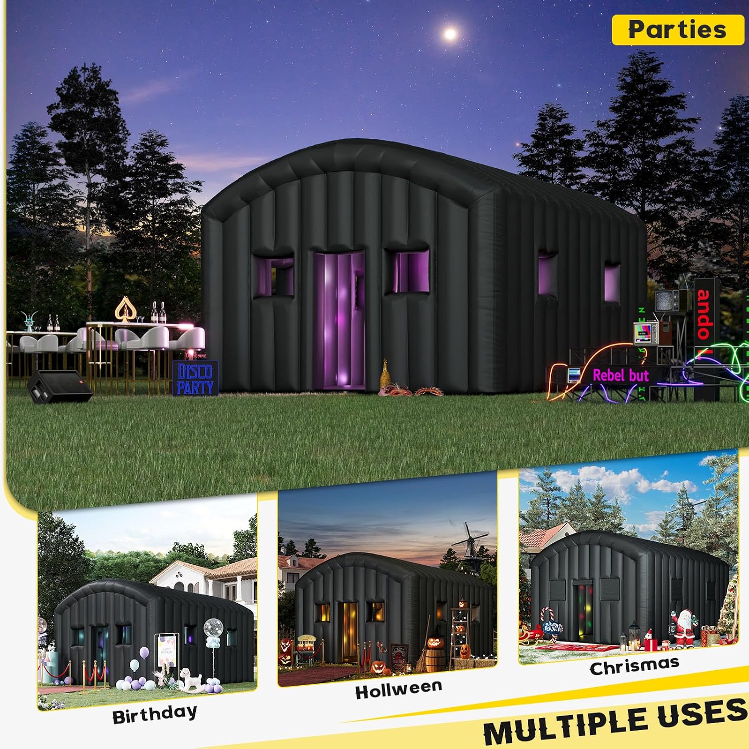 EROMMY 20x16.5x12 FT Large White Inflatable Nightclub, Blow Up Party Tent Portable with 950W Blower, Disco Night Club Tent for Adult Birthday Party Business Rental
