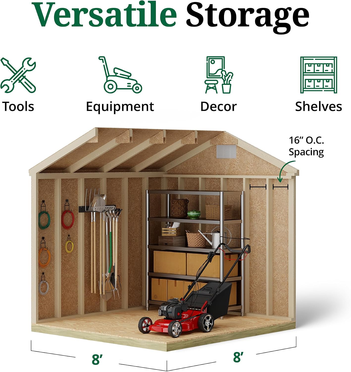 Little Cottage Co. 8x8 Classic Gable Shed with Floor, Outdoor Wood Storage Do-It-Yourself Precut Kit