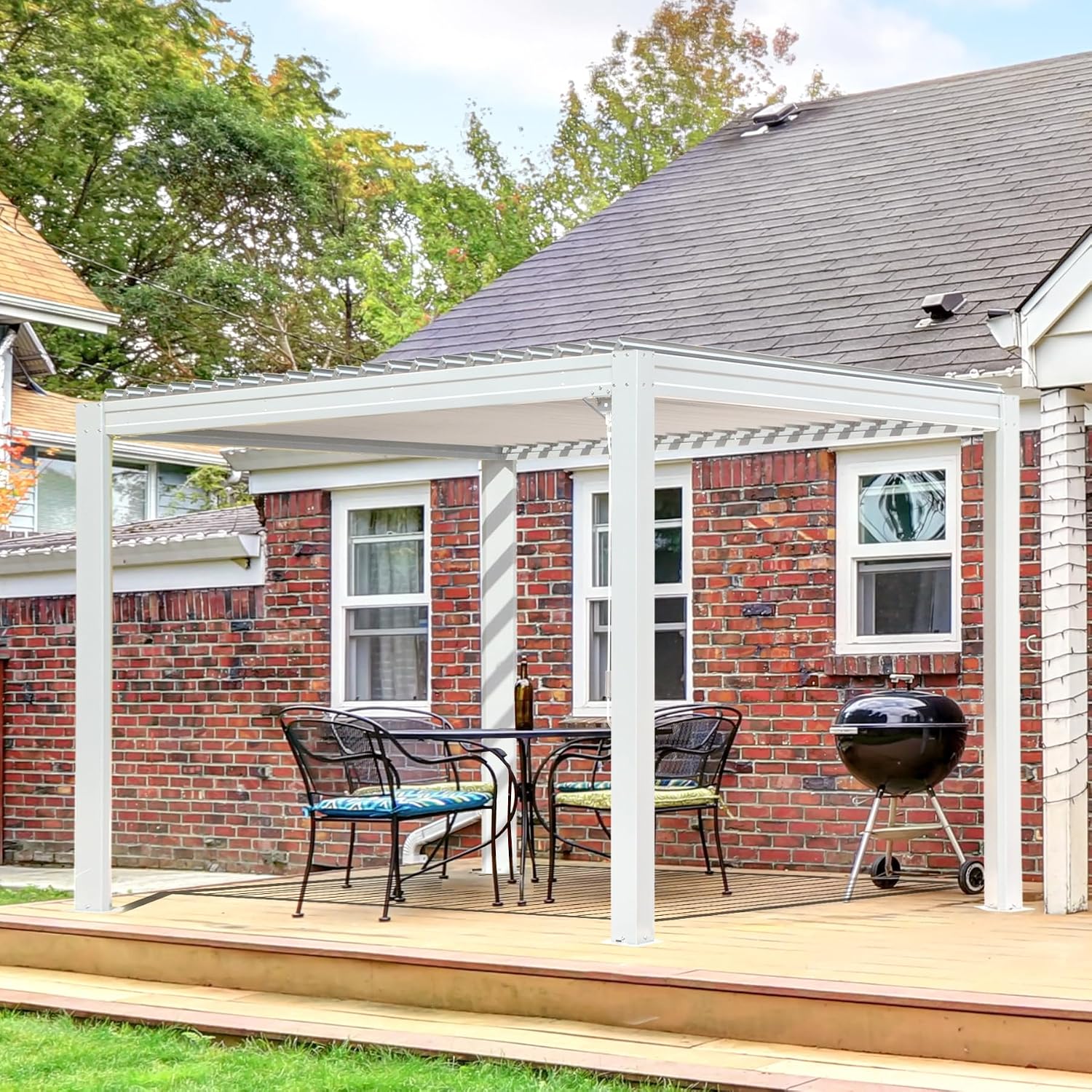 Domi Louvered Pergola 10X10FT, Aluminum Pergola with Adjustable Louvered Roof and Drainage Gutter, Outdoor Pergola Gazebo for Patio, Backyard, Deck, White