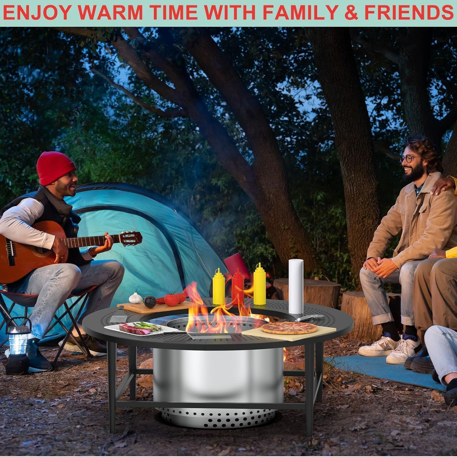 Fire Pit Surround Tabletop for Solo Stove Yukon/Bonfire/Tiki Accessories, Smokeless Fire Pit Table & Dust Cover for Solo Stove and Other Wood Burning, Powder-Coated Steel Stove Table Surround,45 Inch