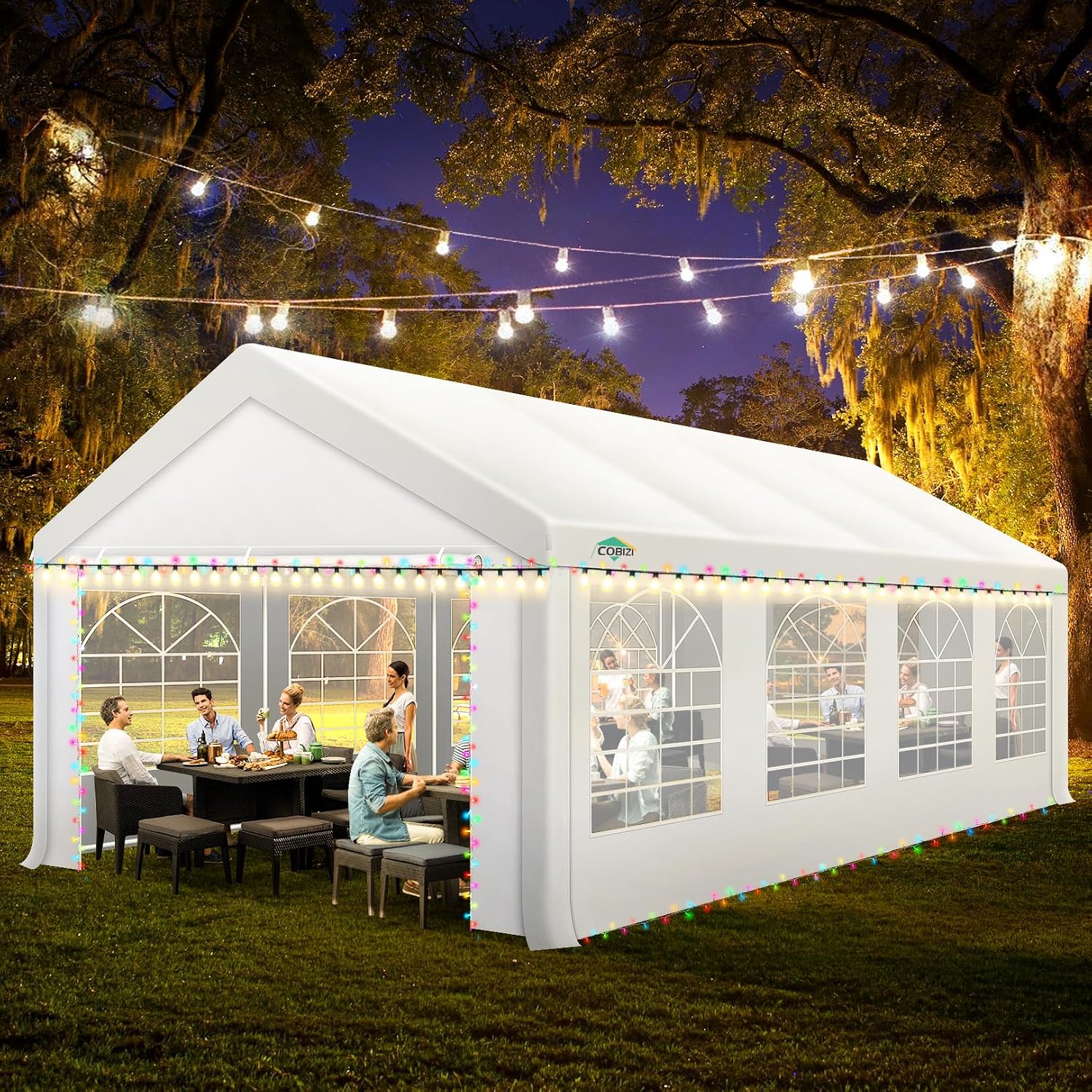 COBIZI 13x26 FT Party Tent Heavy Duty, Large Outdoor Event Tents for Parties with 8 Sidewalls & Built-in Sandbags,Waterproof Wedding Canopy Gazebo Commercial Tent for Carport,Camping,Patio,Windproof