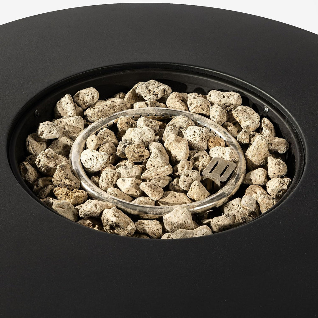 32'' Round Gas Fire Pit, 50,000 BTU Steel Outdoor Fire Tables, Fire Table with Lid, Add Warmth & Ambience to Gatherings and Parties On Patio Deck Garden Backyard, Black.