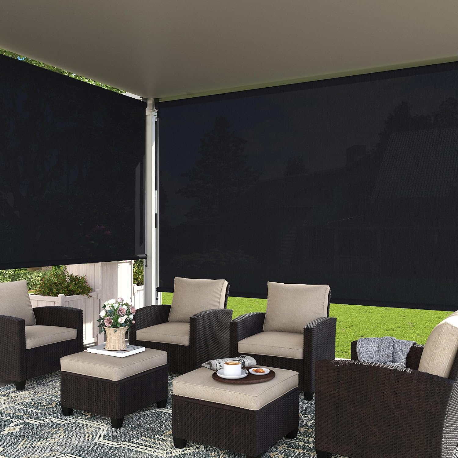 Outdoor Roller Shade 120' W x 96' H, Exterior Cordless Blinds with Splicing Design, UV Protection Roll Up Shade for Patio, Porch, Gazebo, Pergola, Graphite