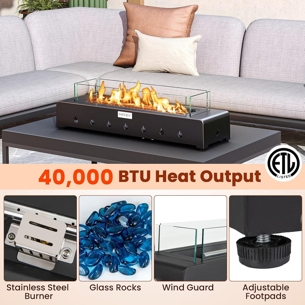 Tangkula 30 Inch Tabletop Propane Fire Pit, Portable Mini Fireplace with Wind Guard & Stainless Steel Burner, 40,000 BTU Metal Fire Pit with Glass Rocks & Cover for Patio, Camping