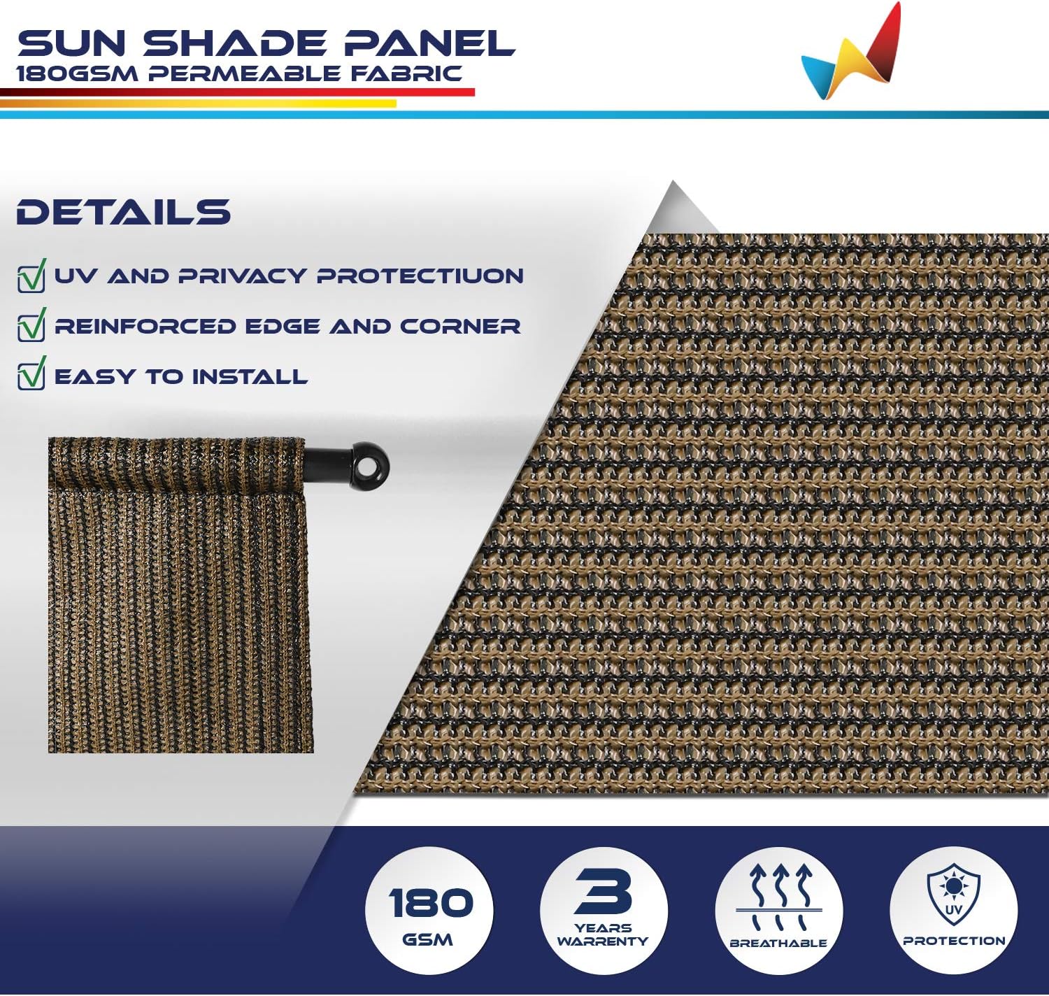 Windscreen4less 11'x4' Outdoor Pergola Replacement Shade Cover Canopy for Patio Privacy Shade Screen Panel with Grommets on 2 Sides Includes Weighted Rods Breathable UV Block Brown-Customized