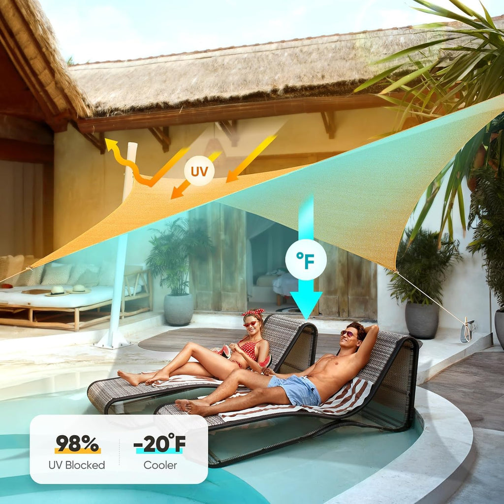 Quictent 20x20ft Fire Retardant 185G HDPE Sun Shade Sail with Hardware Kits Canopy 98% UV Block Outdoor Patio Garden (Sand)