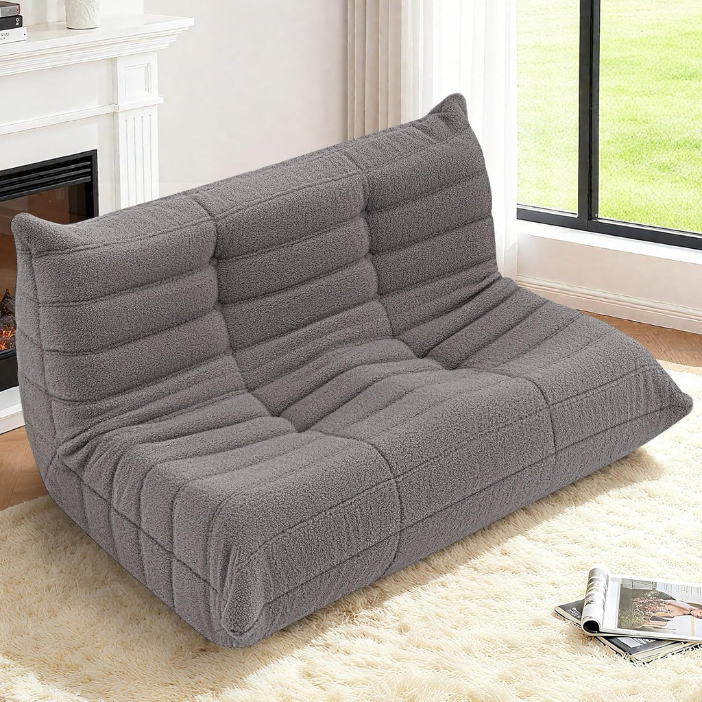 HABUTWAY Bean Bag Chairs Fireside Lazy Floor Sofa, Soft Teddy Fleece 2 Seater Sofa with High-Resilience Foam Filling，Beanbag for Living Room, Bedroom, Office (Dark Grey Teddy)