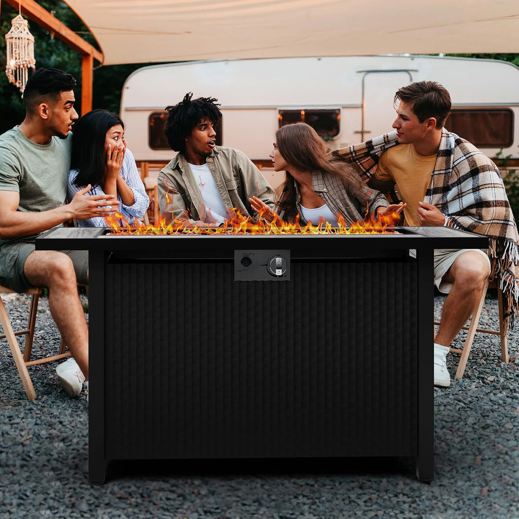 44 inch Propane Fire Pit Table, 50,000 BTU Outdoor Gas Fire Pit Table with Lid, Waterproof Cover, Rectangle Gas Firepit Table for Garden/Patio