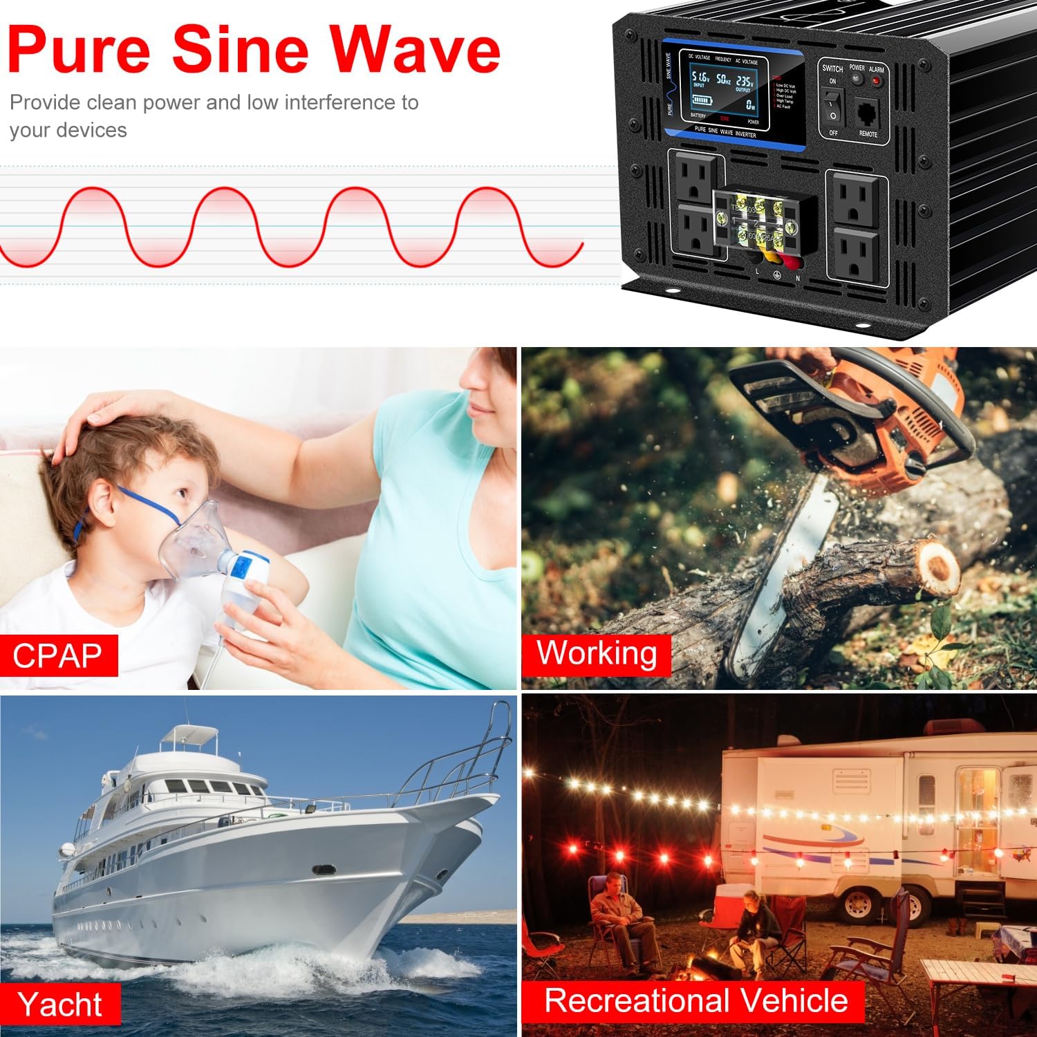 Xijia 5000W Pure Sine Wave Inverter 12V DC to 120V AC Converter for Off-Grid Solar System, Home Backup, RV, Truck – High Efficiency, Low Idle Power, Strong Load Capacity Peak 10000W