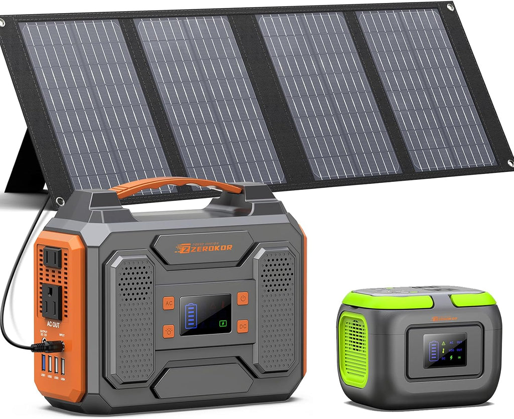 Portable Solar Power Generator with Panels, 300W 110V AC Outlet Power Station with Foldable Solar Panel 40W, 100W USB C Outlet Power Bank Fast Charging for Camping Laptop Smart Device RV Van Outdoor