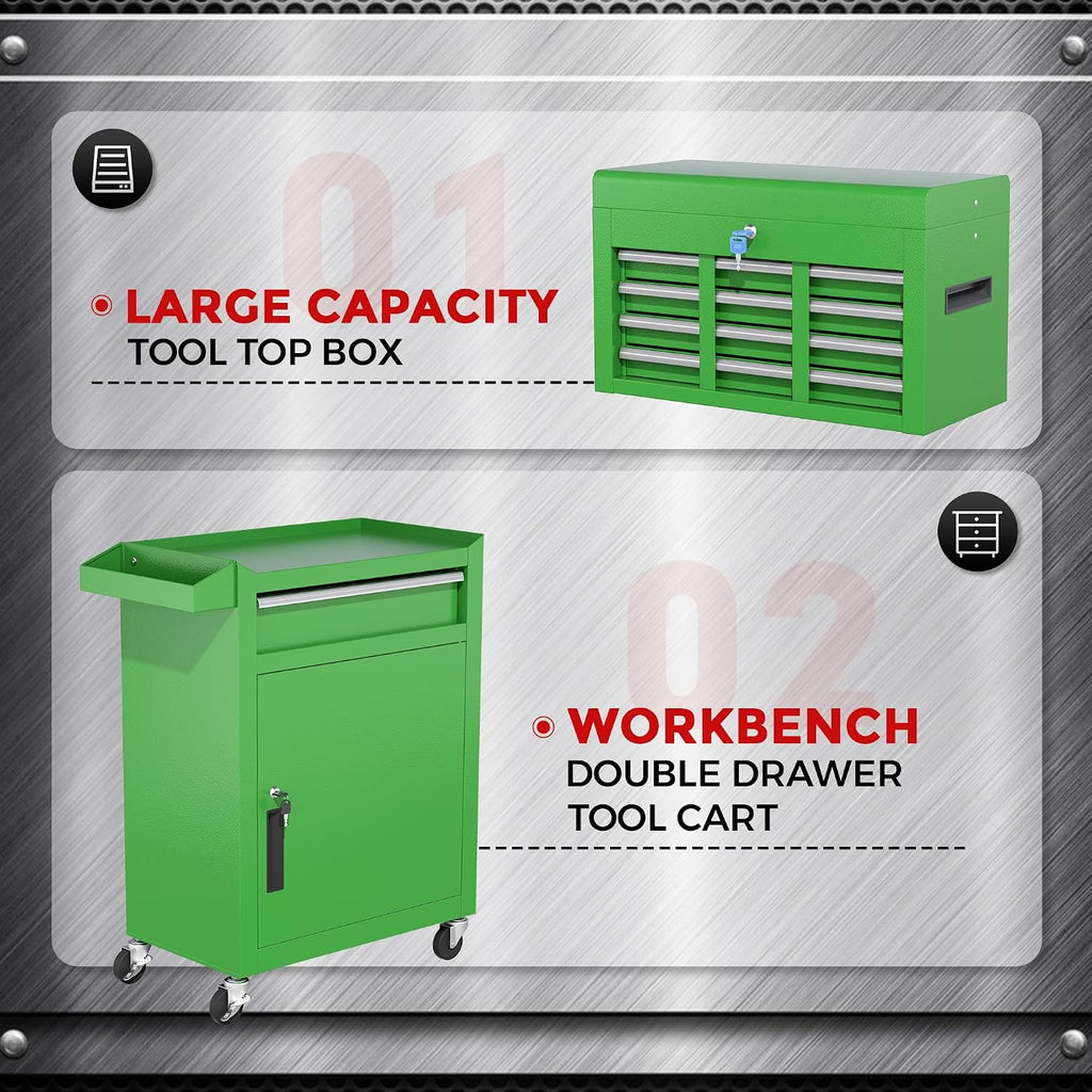 INTERGREAT Tool Chest Cabinet, 5-Drawer Rolling Tool Chest with Detachable Top Tool Box, Tool Chests with Universal Lockable Wheels, Metal Tool Cart for Garage, Workshop, Barbershop(Green)