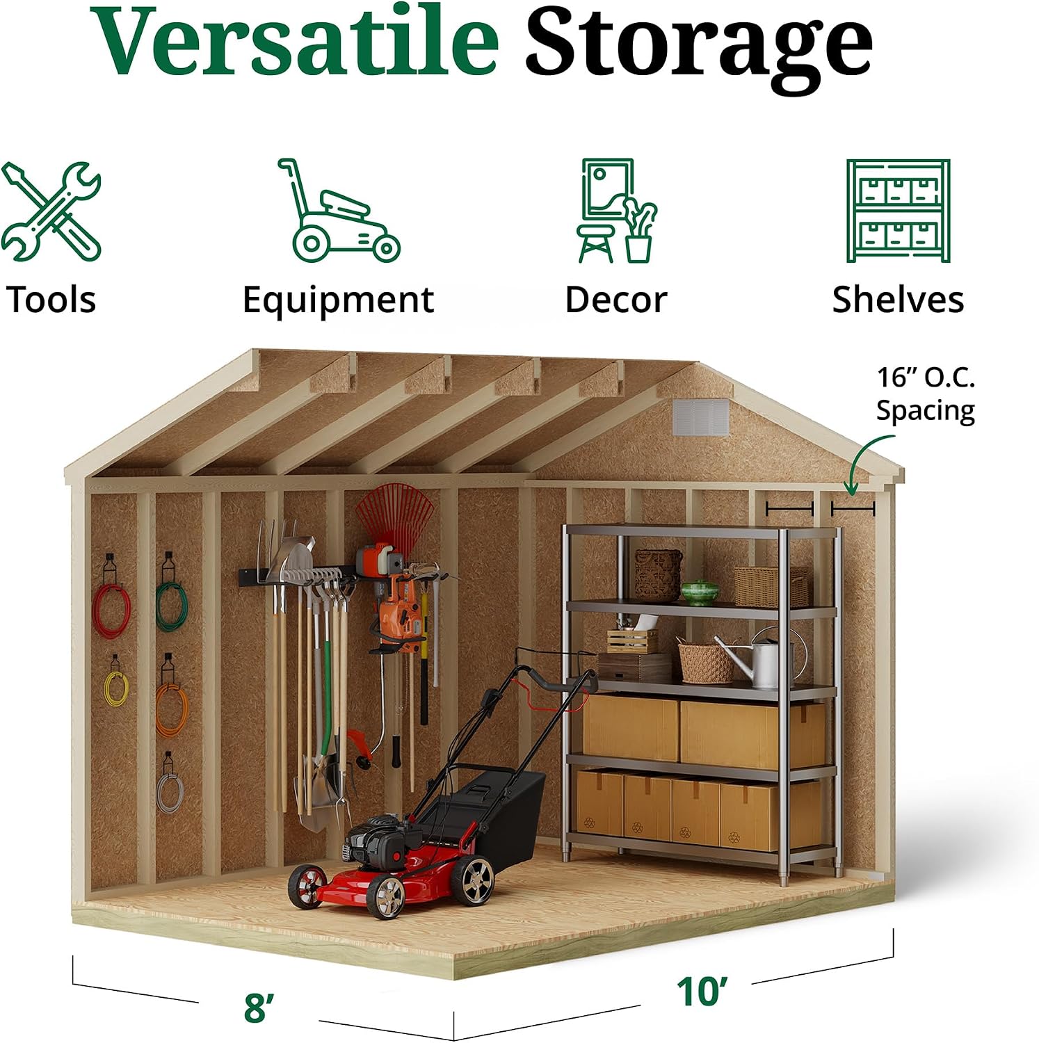 Little Cottage Co. 8x10 Classic Gable Shed with Floor, Outdoor Wood Storage Do-It-Yourself Precut Kit