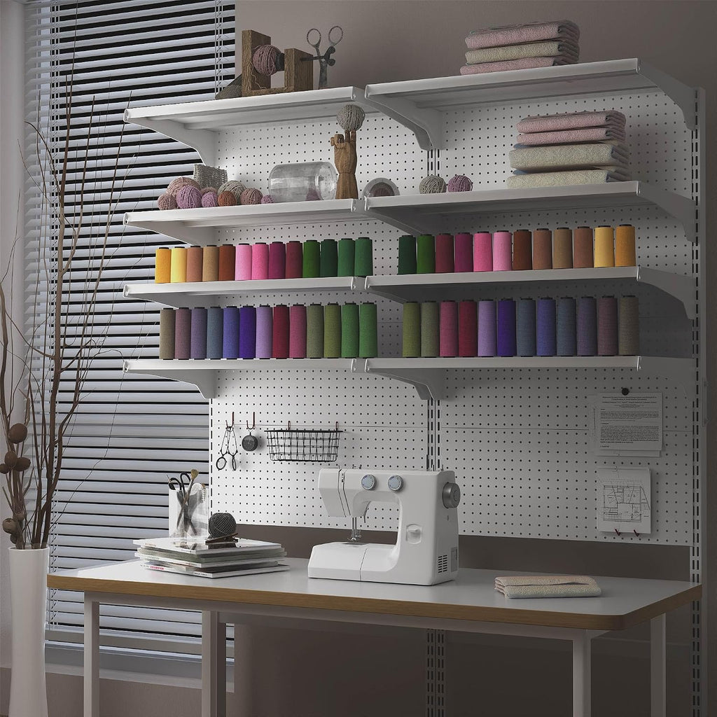 JWX DDB Standing Pegboard Shelf Unit, 30'' White Home Office shlef cabinets with Metal Pegboard and 15 Pieces Organizer Tool Holders