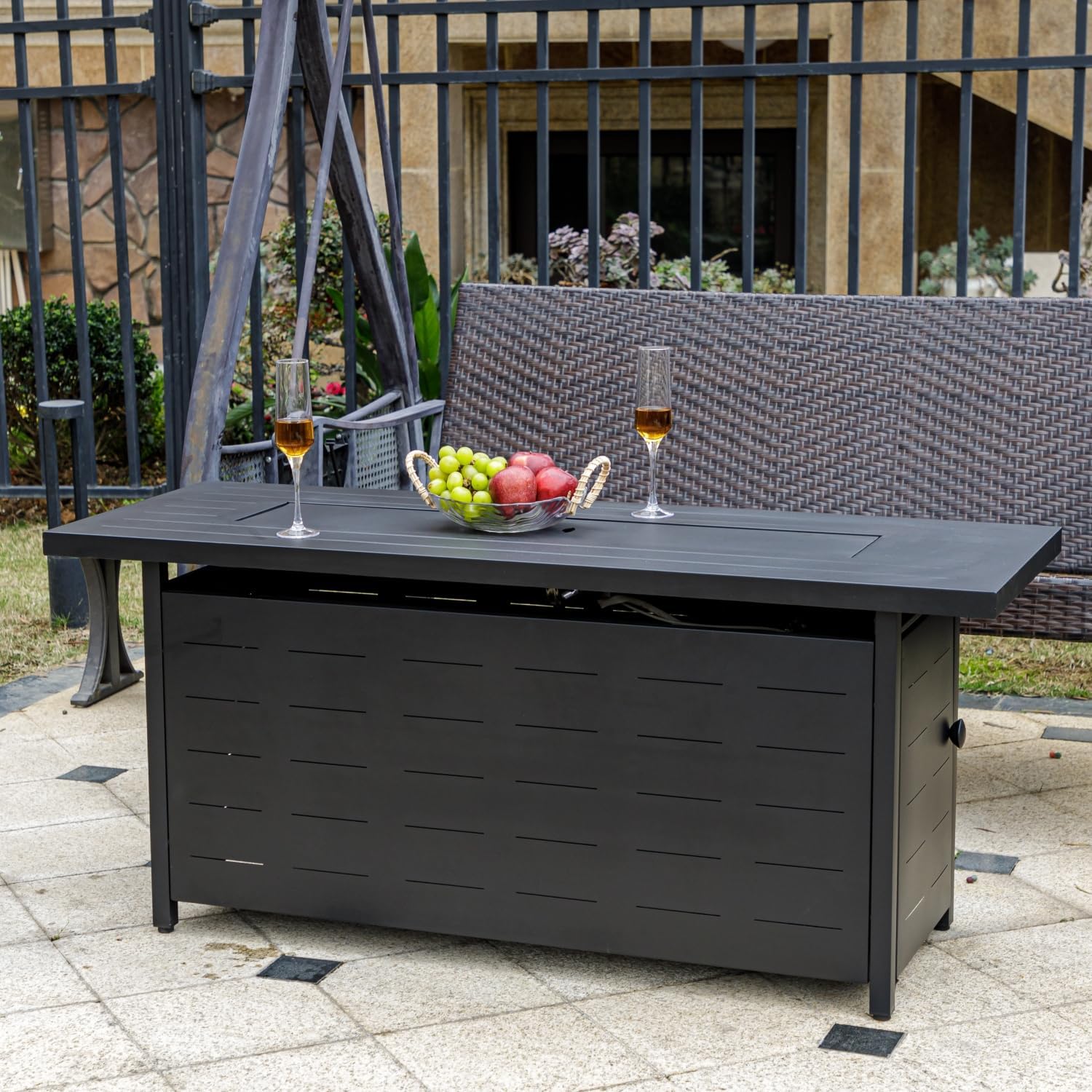 EcoNook 57 inch Propane Fire Pit Table,50000 BTU Gas Fire Pits Table with Lid & Lava Rock & Waterproof Cover, Outdoor Propane Firepit for Dining or Party, Outside, Patio, Garden, Yard