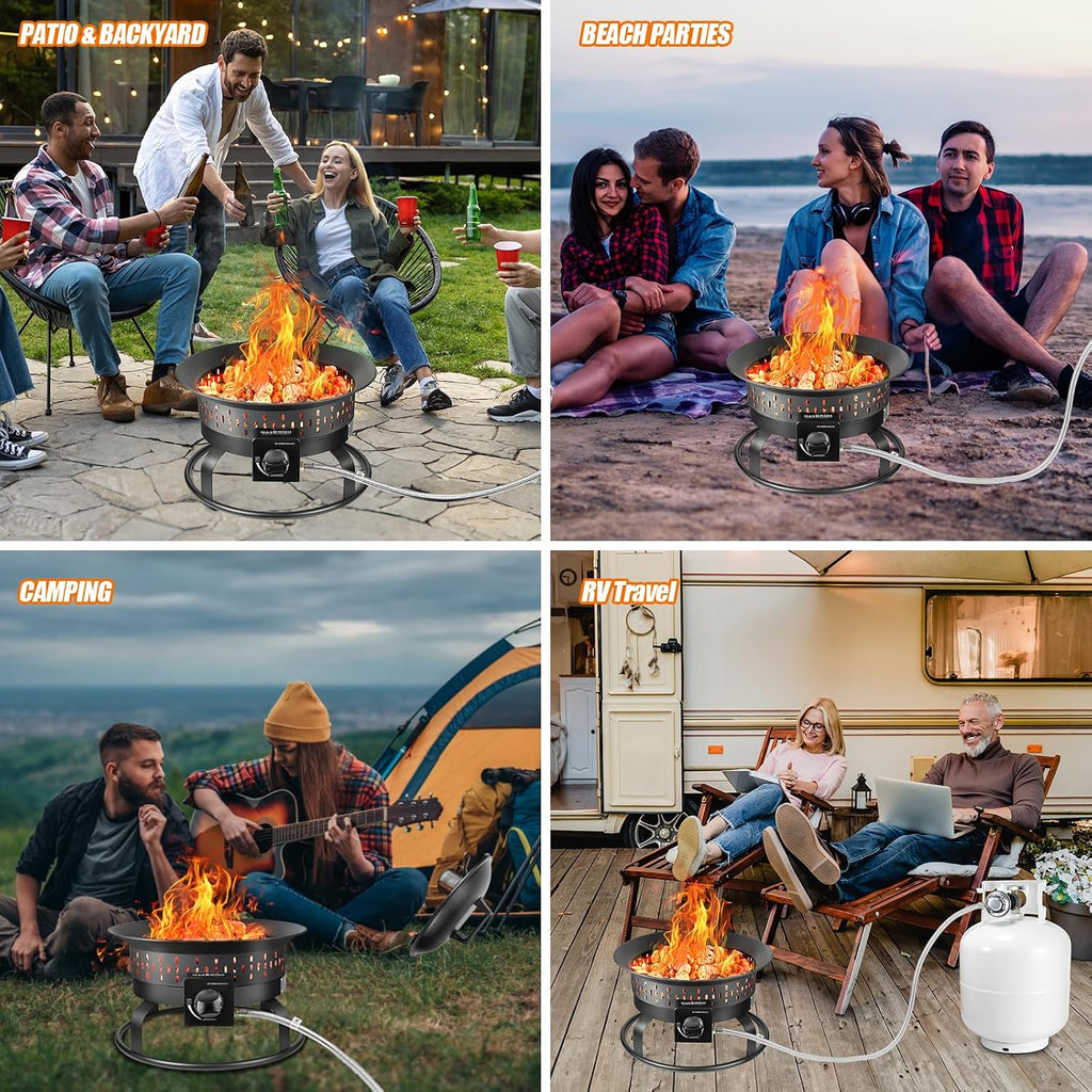 GasBRUH 19″ Outdoor Portable Propane Fire Pit with Grill Grate, Cover&Carry Kit,Fireplace,60,000 BTU Camping Propane Firepit,Portable Gas Fire Pit for Outside Patio,Camping,RV,Smokeless Gas Firebowl