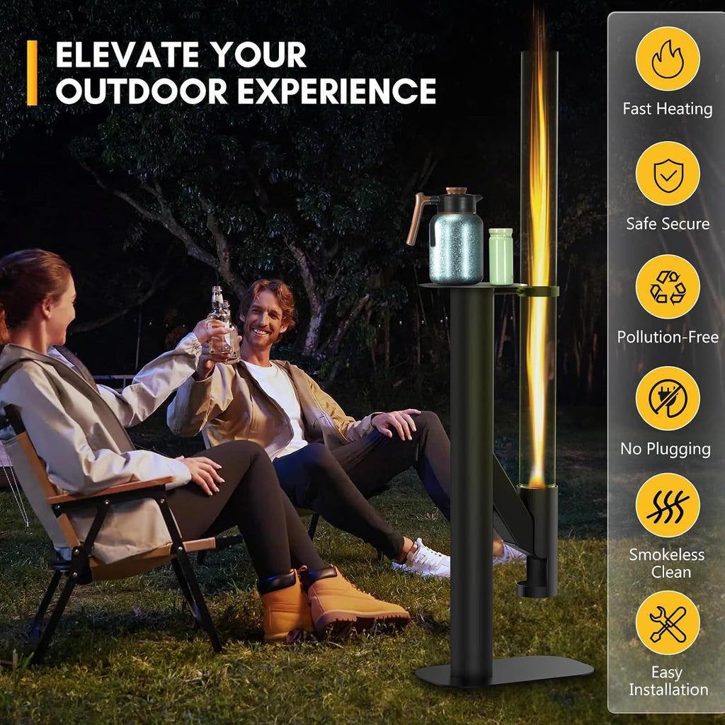 Rayzi 67 Inch Pellet Stove, Decorative Patio Wood Pellet Heater, Pellet Fire Pit for Outdoor - Smokeless Flame, Outside Backyard Bonfire, Burning Fireplace for Ambiance Camping Garden Picnic