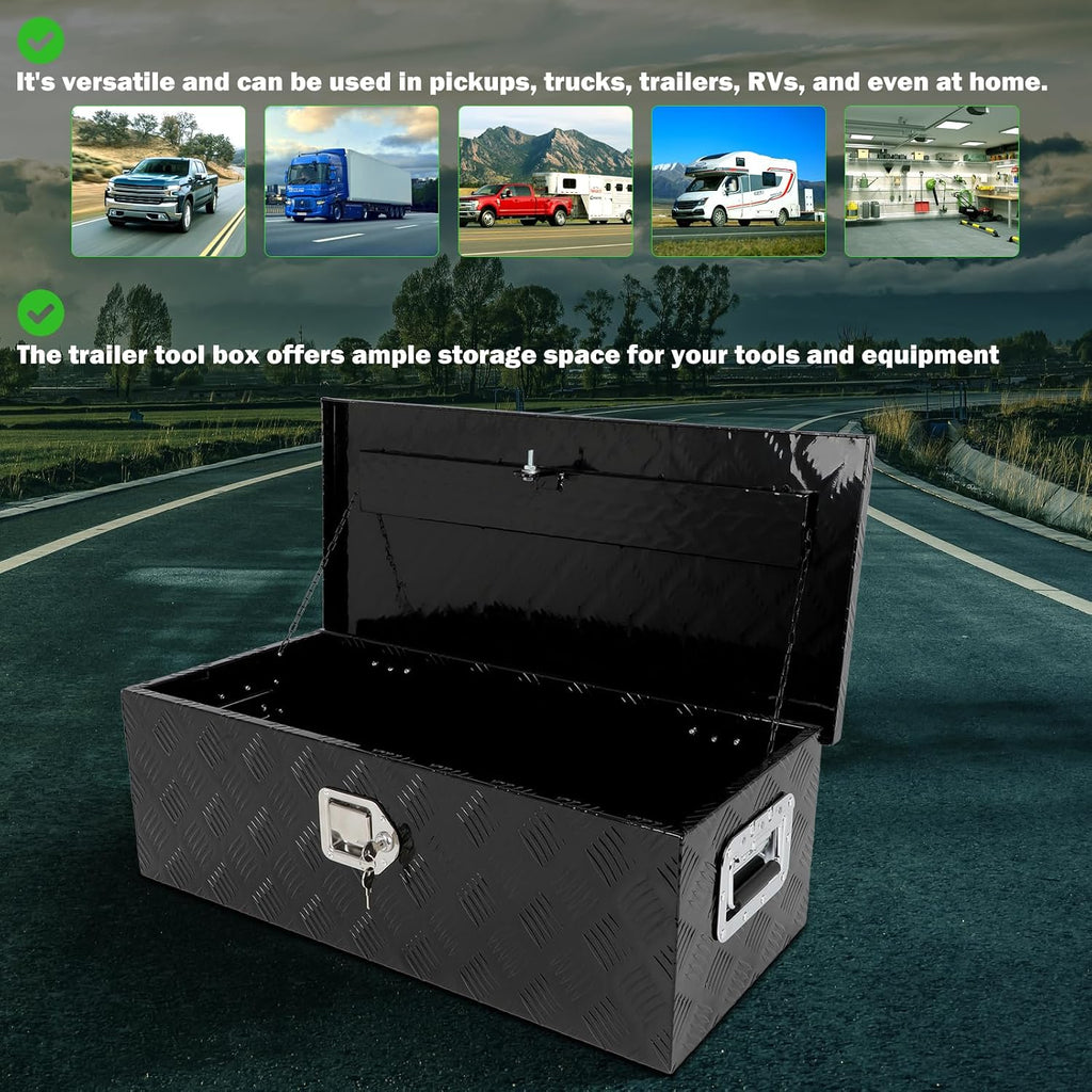 SCITOO 30 Inch Aluminum Heavy Duty Truck Bed Tool Box,Diamond Plate Crossover Storage for Most Full Size Pickups,Lockable Weatherproof Chest,Fits 30' Truck Beds,Easy Access to Load and Unload